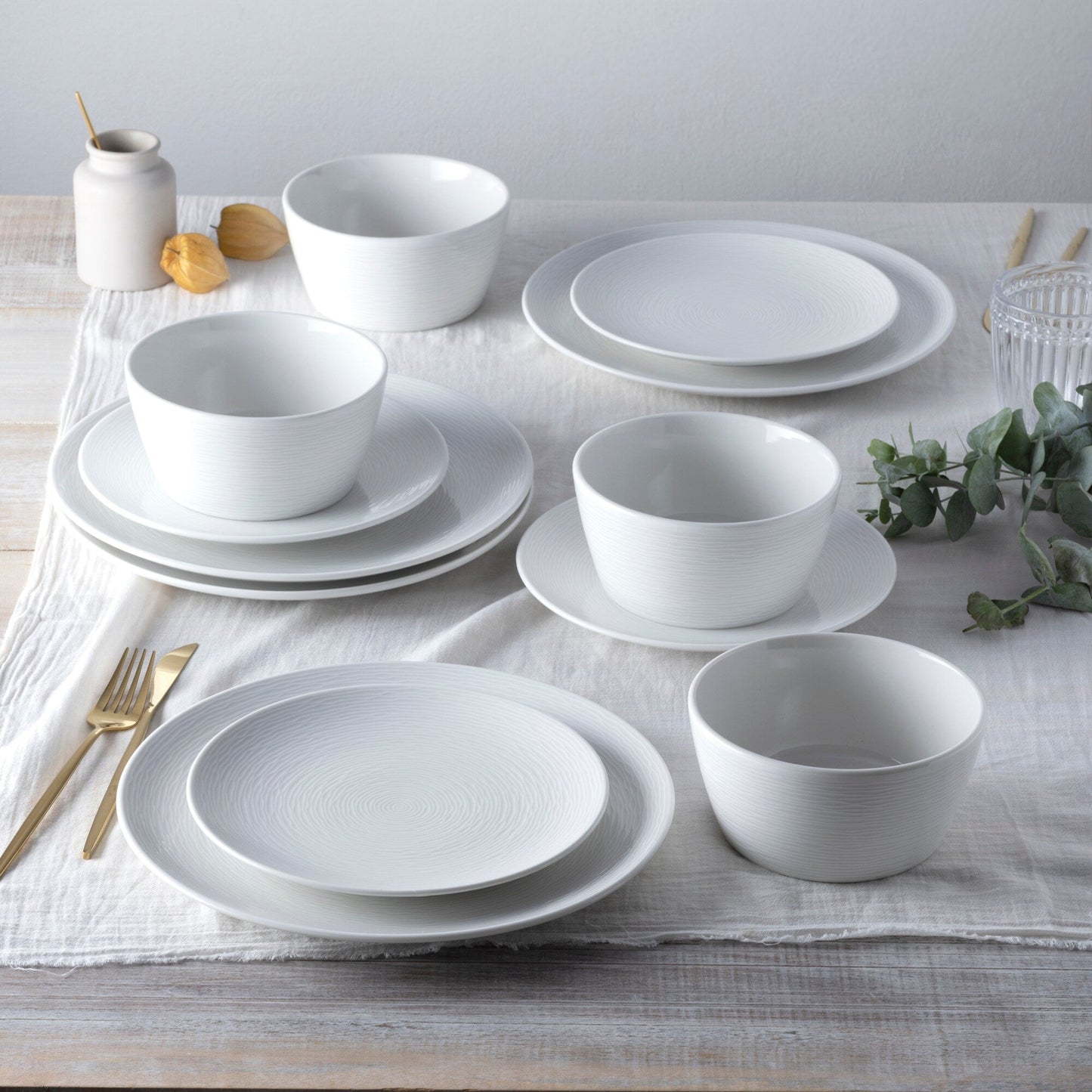 Noritake Colorscapes Swirl 12-teiliges Coupe-Geschirrset, Service für 4