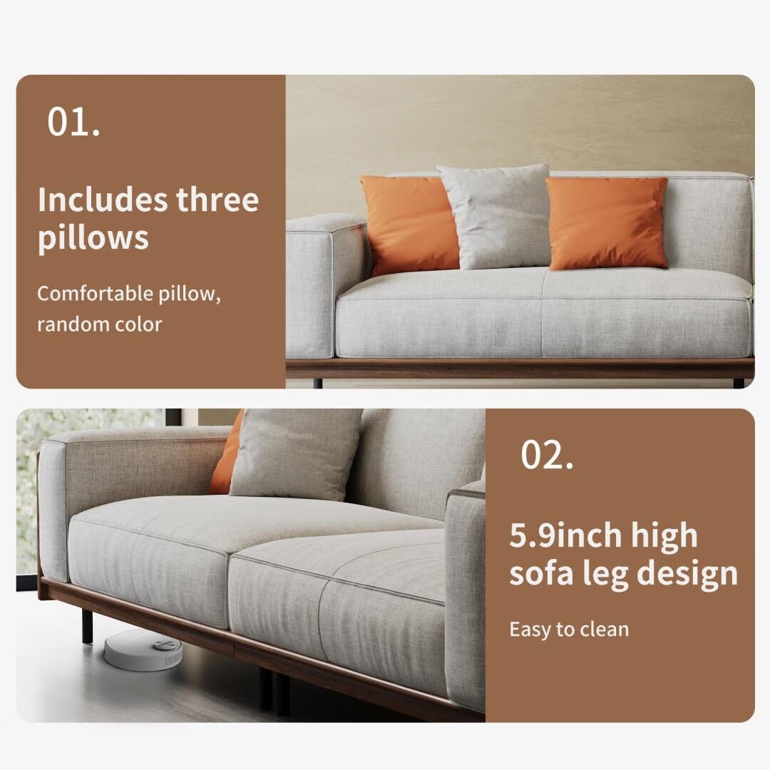 111.81 inch Versatile Solid Wood Compressible Sponge Sofa for Modern Living 4 seat