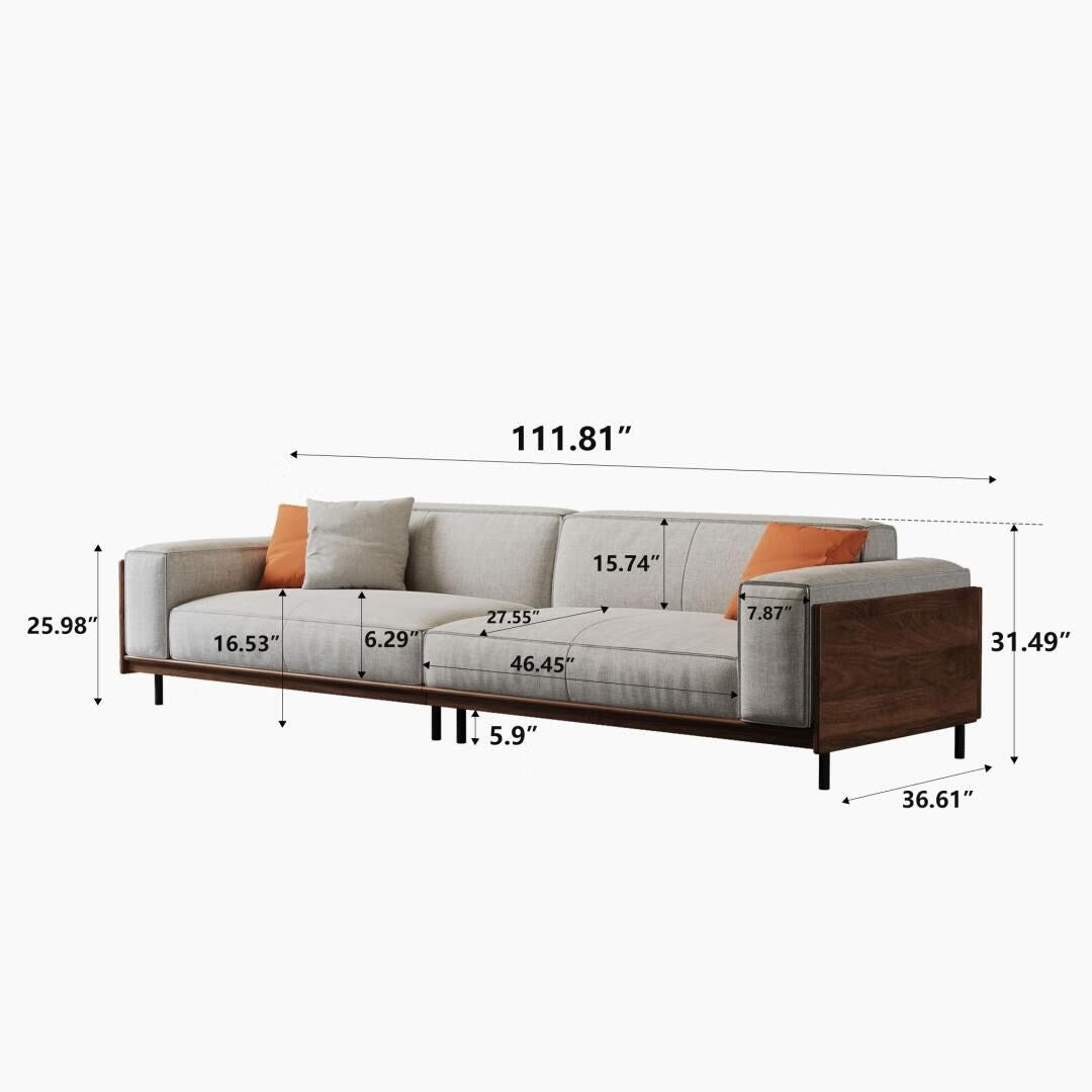 111.81 inch Versatile Solid Wood Compressible Sponge Sofa for Modern Living 4 seat
