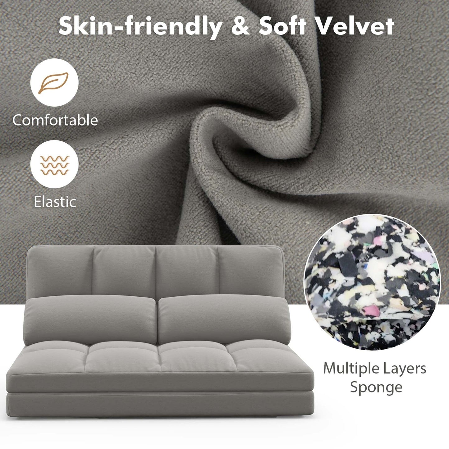 Costway Floor Sofa Bed with 2 Pillows 6 Positions Adjustable Backrest - See Details