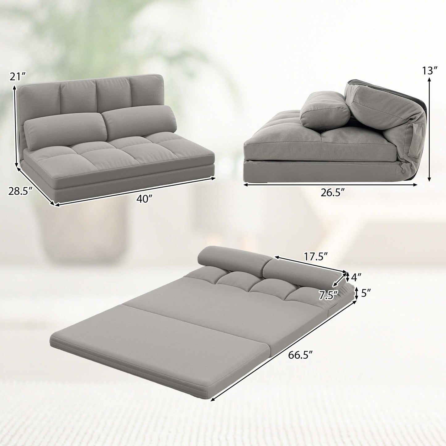 Costway Floor Sofa Bed with 2 Pillows 6 Positions Adjustable Backrest - See Details