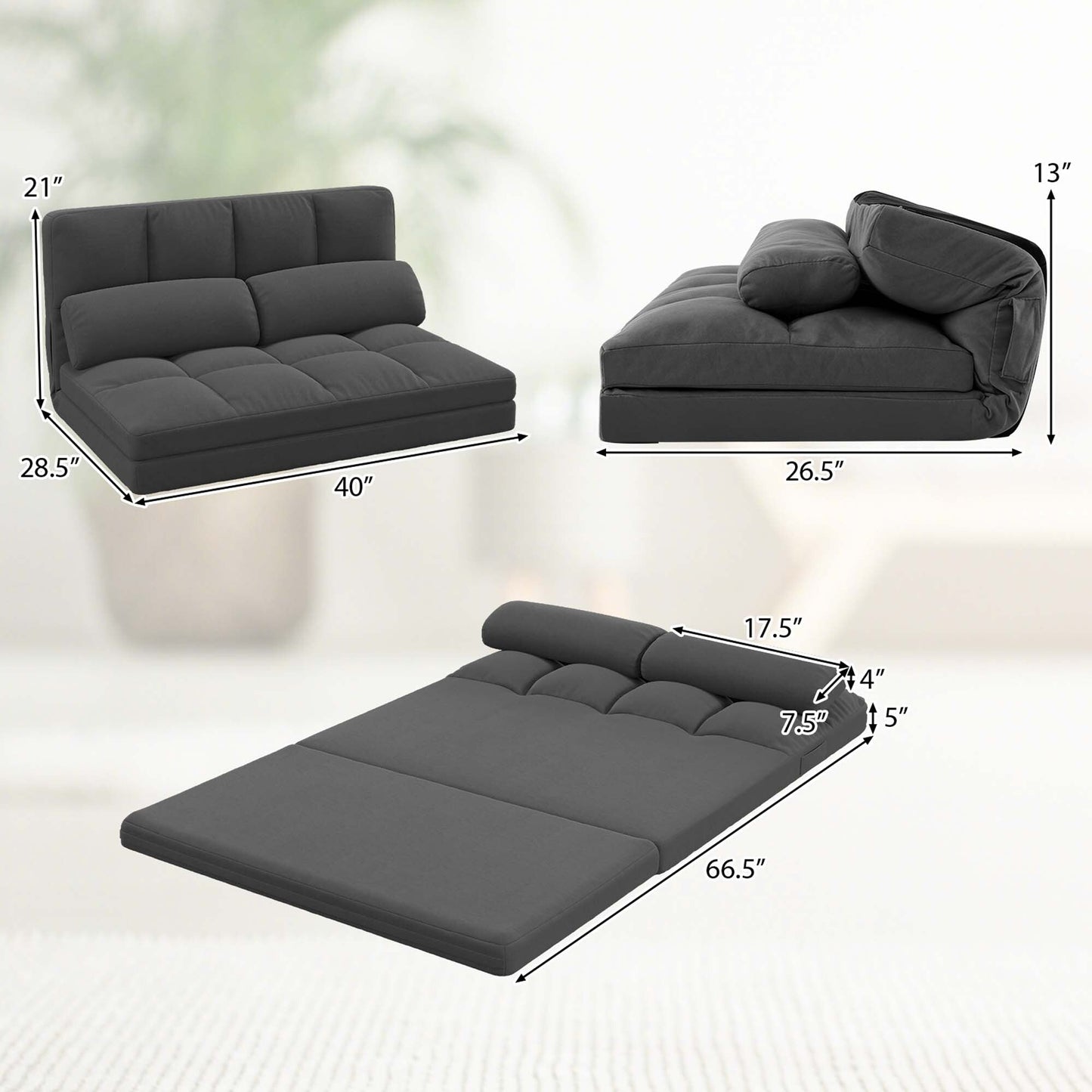 Costway Floor Sofa Bed with 2 Pillows 6 Positions Adjustable Backrest - See Details