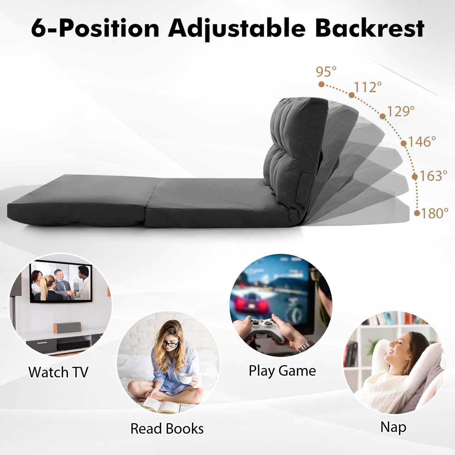 Costway Floor Sofa Bed with 2 Pillows 6 Positions Adjustable Backrest - See Details