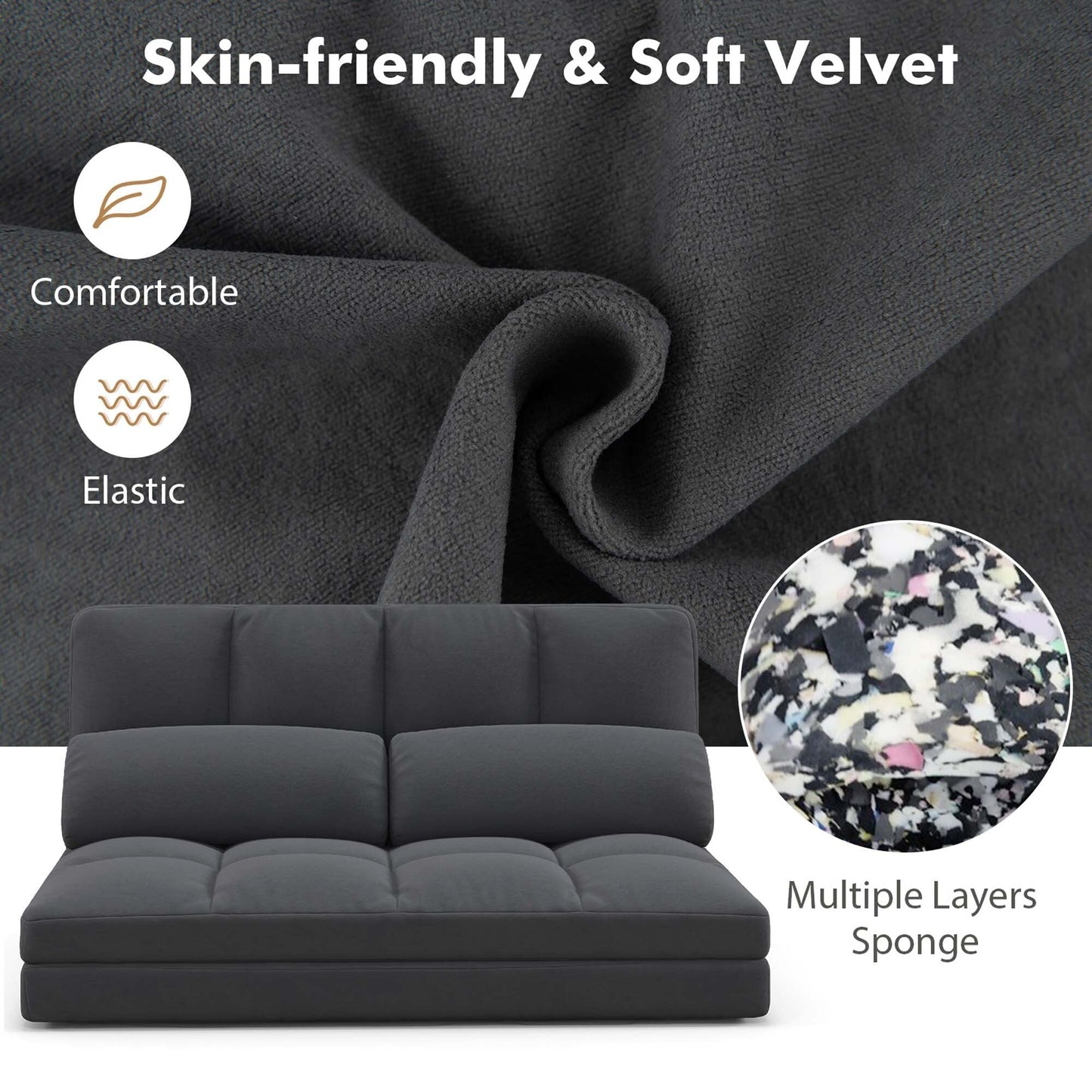 Costway Floor Sofa Bed with 2 Pillows 6 Positions Adjustable Backrest - See Details