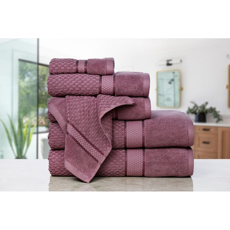 Handtuchset aus 6 Baumwoll-Popcorn-Textur von Ample Decor – 2Bad, 2Hand, 2Waschen