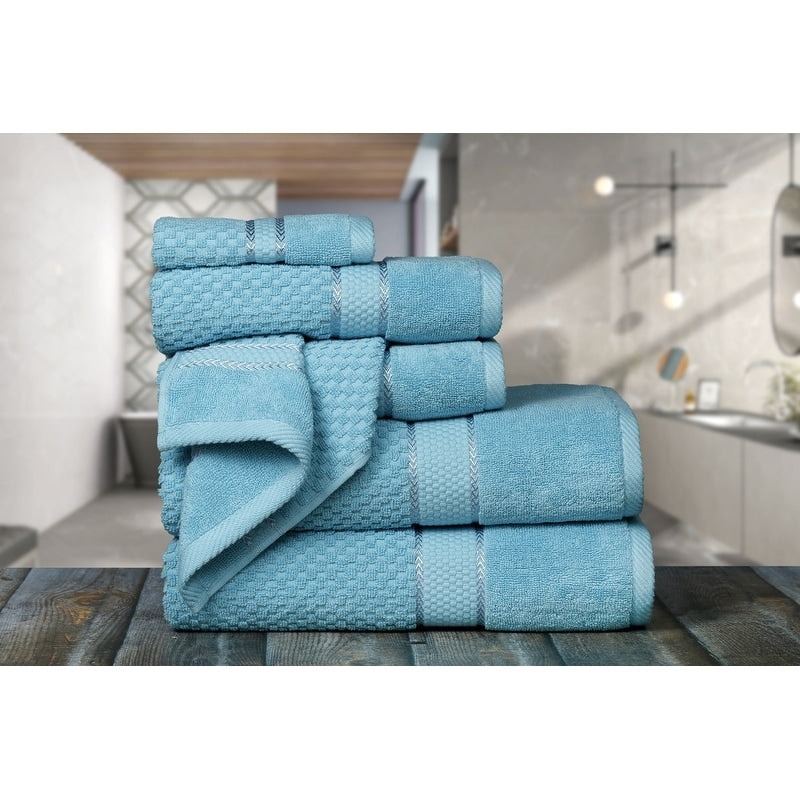 Handtuchset aus 6 Baumwoll-Popcorn-Textur von Ample Decor – 2Bad, 2Hand, 2Waschen