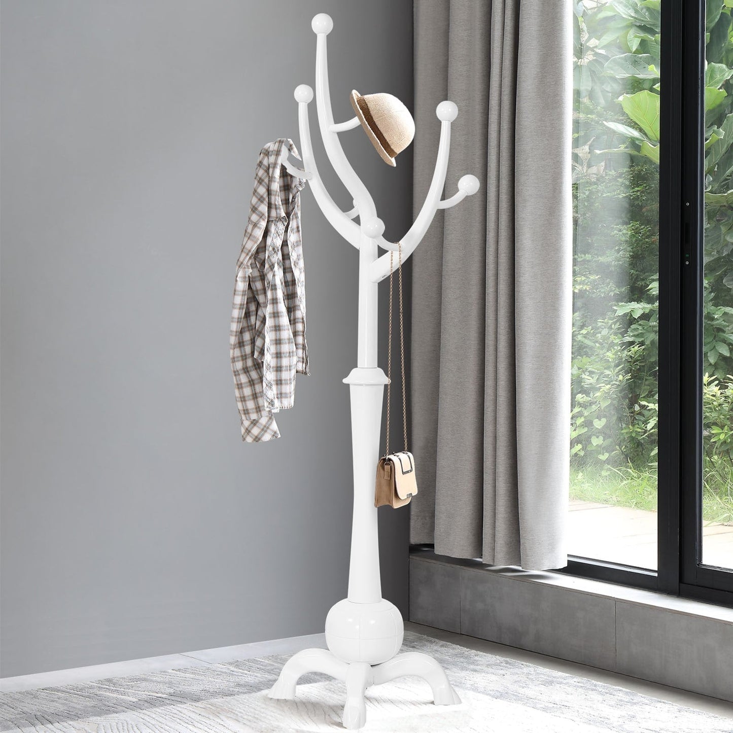 Freistehende Garderobe aus Gummibaumholz in Baumzweigform mit 8 Haken – 24,5 B x 70,87 H