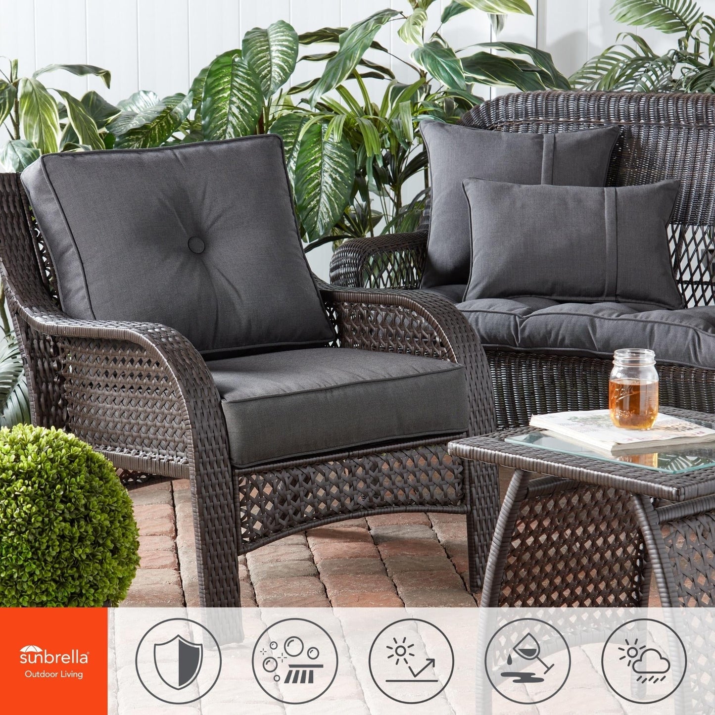 Sunbrella 2-teiliges Premium Deep Seat Outdoor-Kissenset