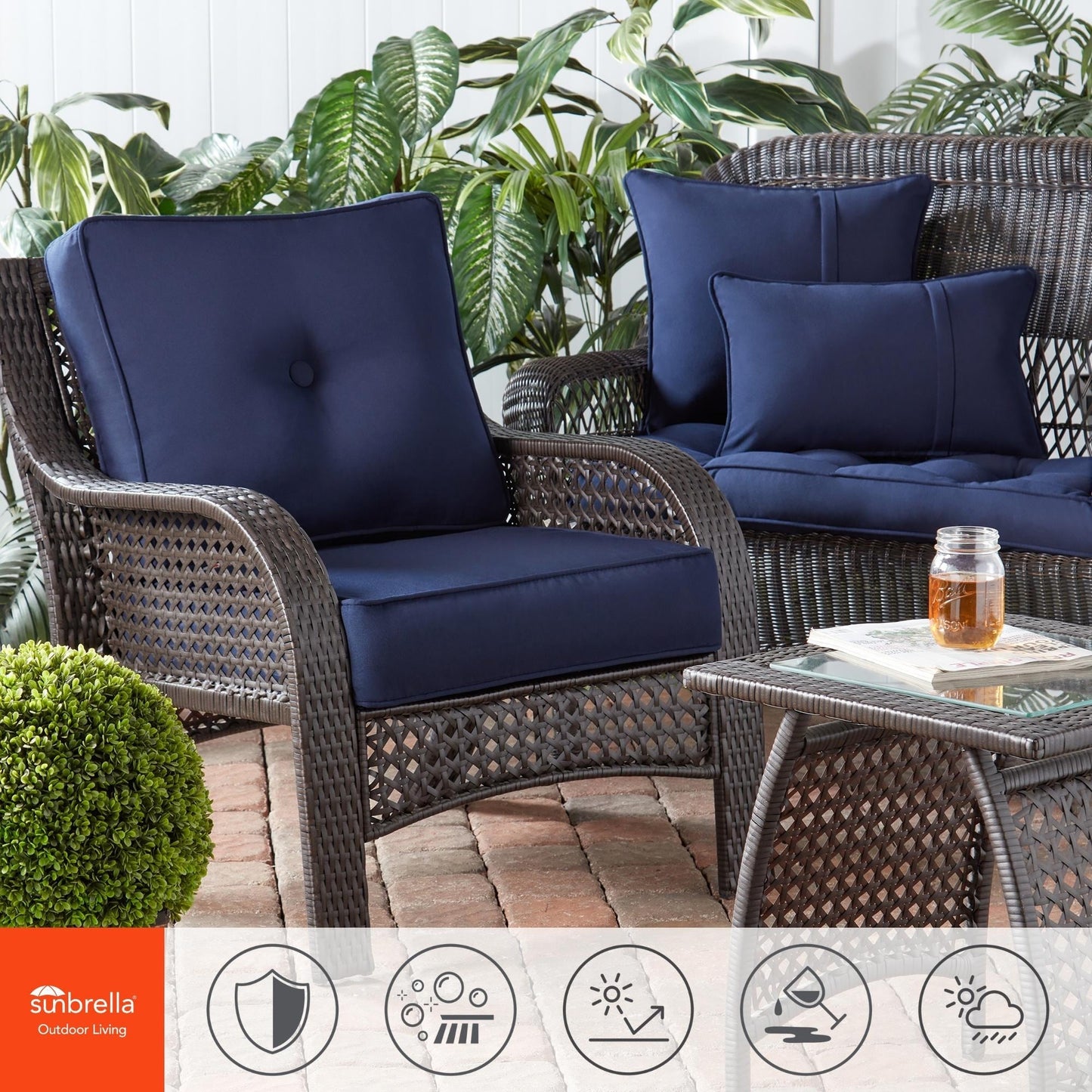 Sunbrella 2-teiliges Premium Deep Seat Outdoor-Kissenset