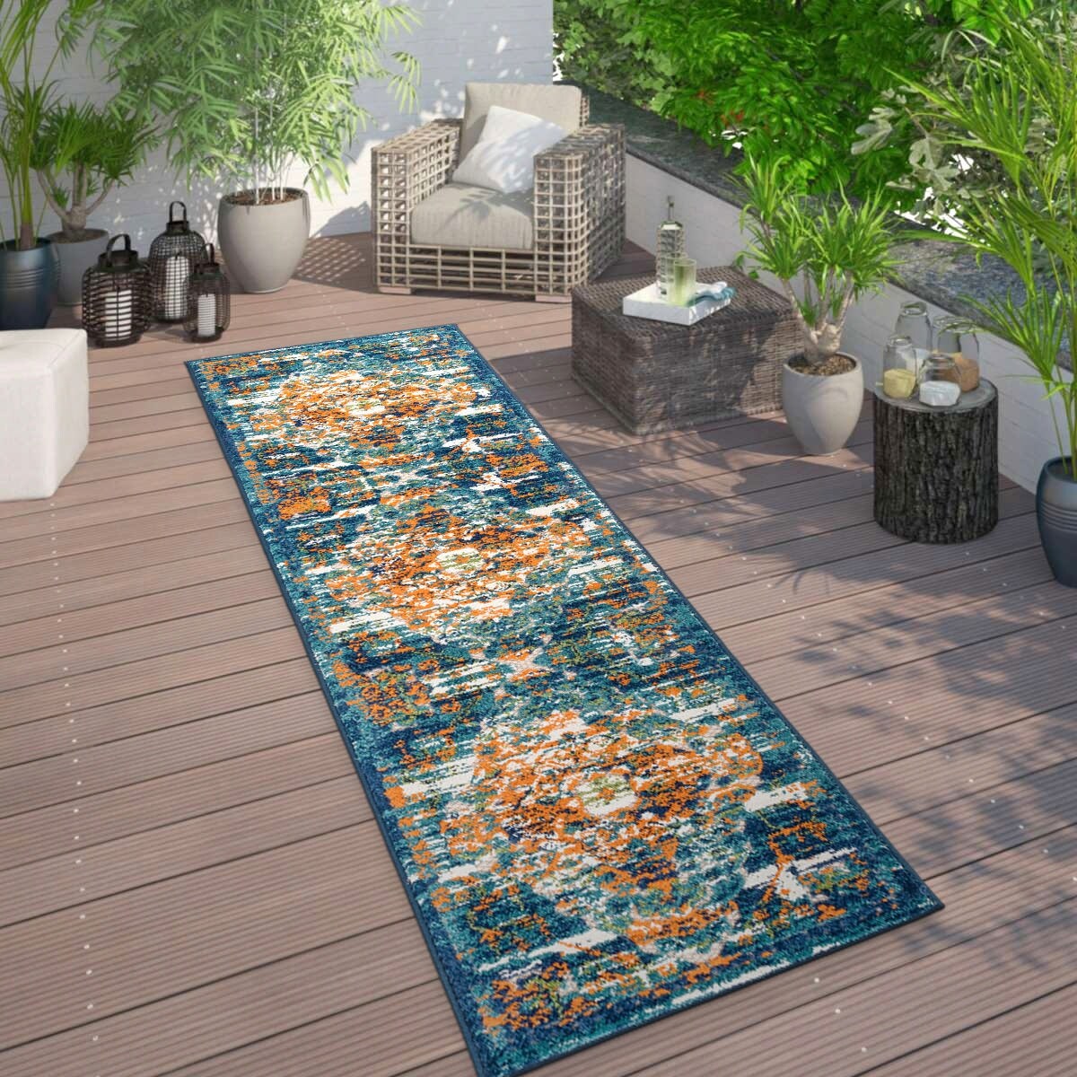 World Rug Gallery Traditioneller Teppich für drinnen und draußen im Used-Look