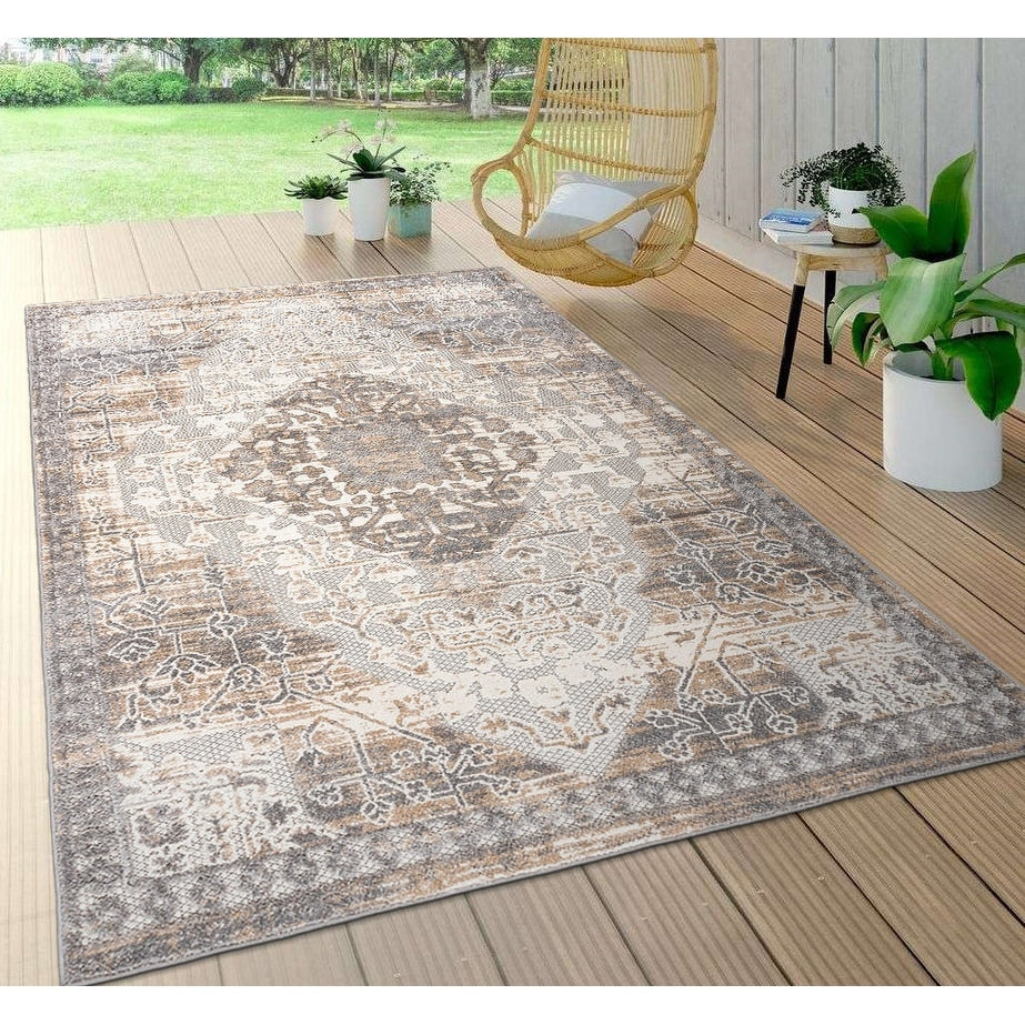 World Rug Gallery Traditioneller Teppich für drinnen und draußen im Used-Look