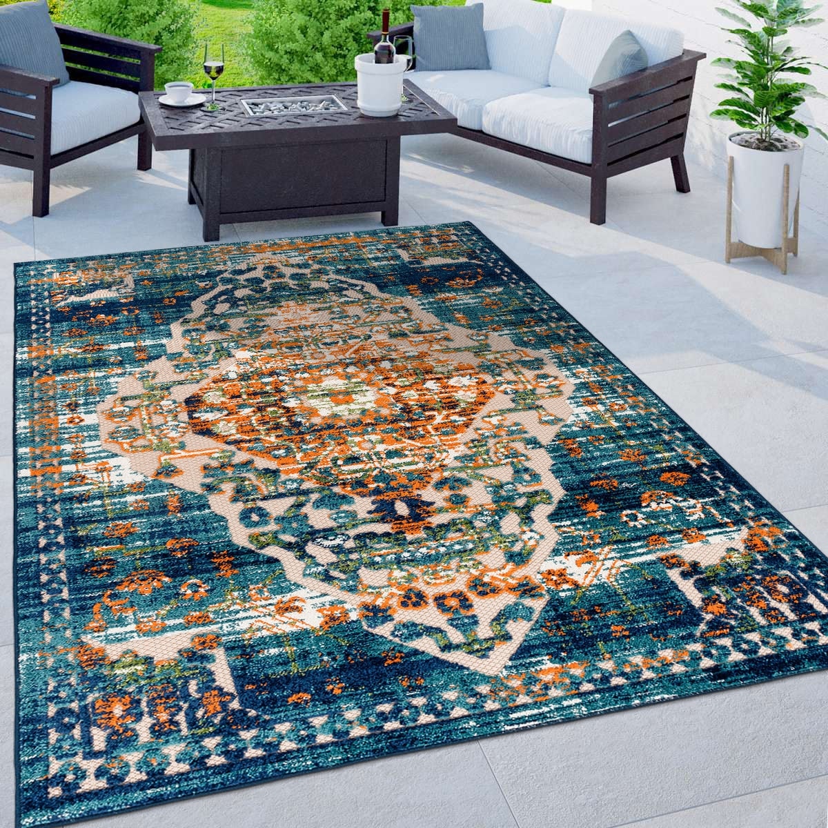 World Rug Gallery Traditioneller Teppich für drinnen und draußen im Used-Look