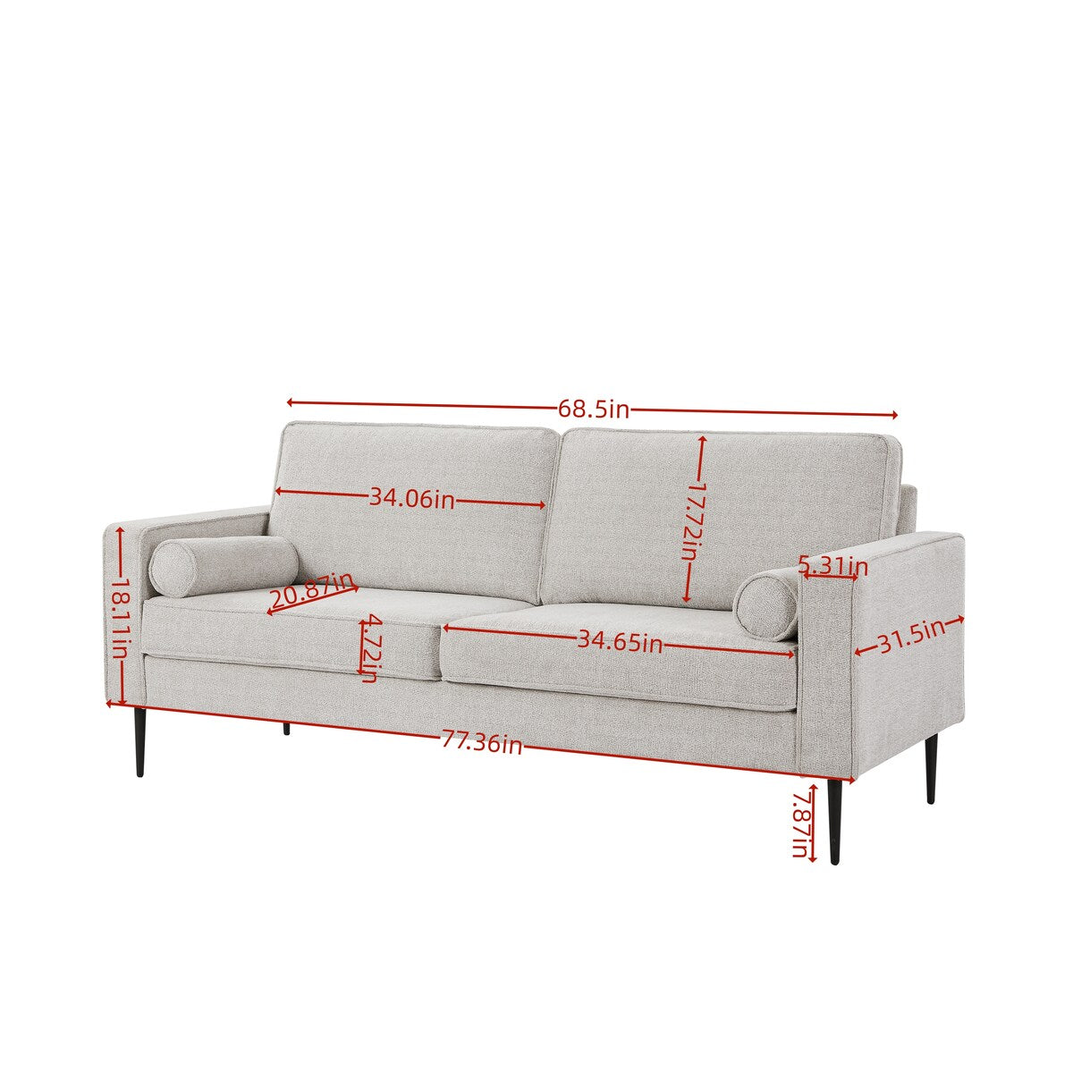 Mid-century Modern Upholstered Chesterfield Tufted Fabric Sofa Couch With High-tech Fabric Surface For Living Room