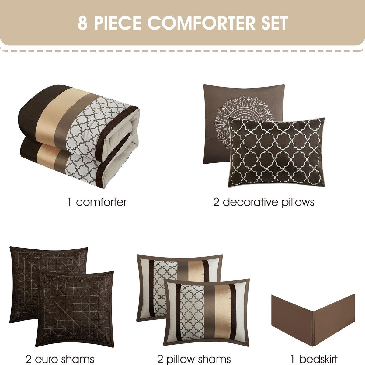 Nanshing Avalon Trellis 8-teiliges Bettdeckenset mit marokkanischem Druck