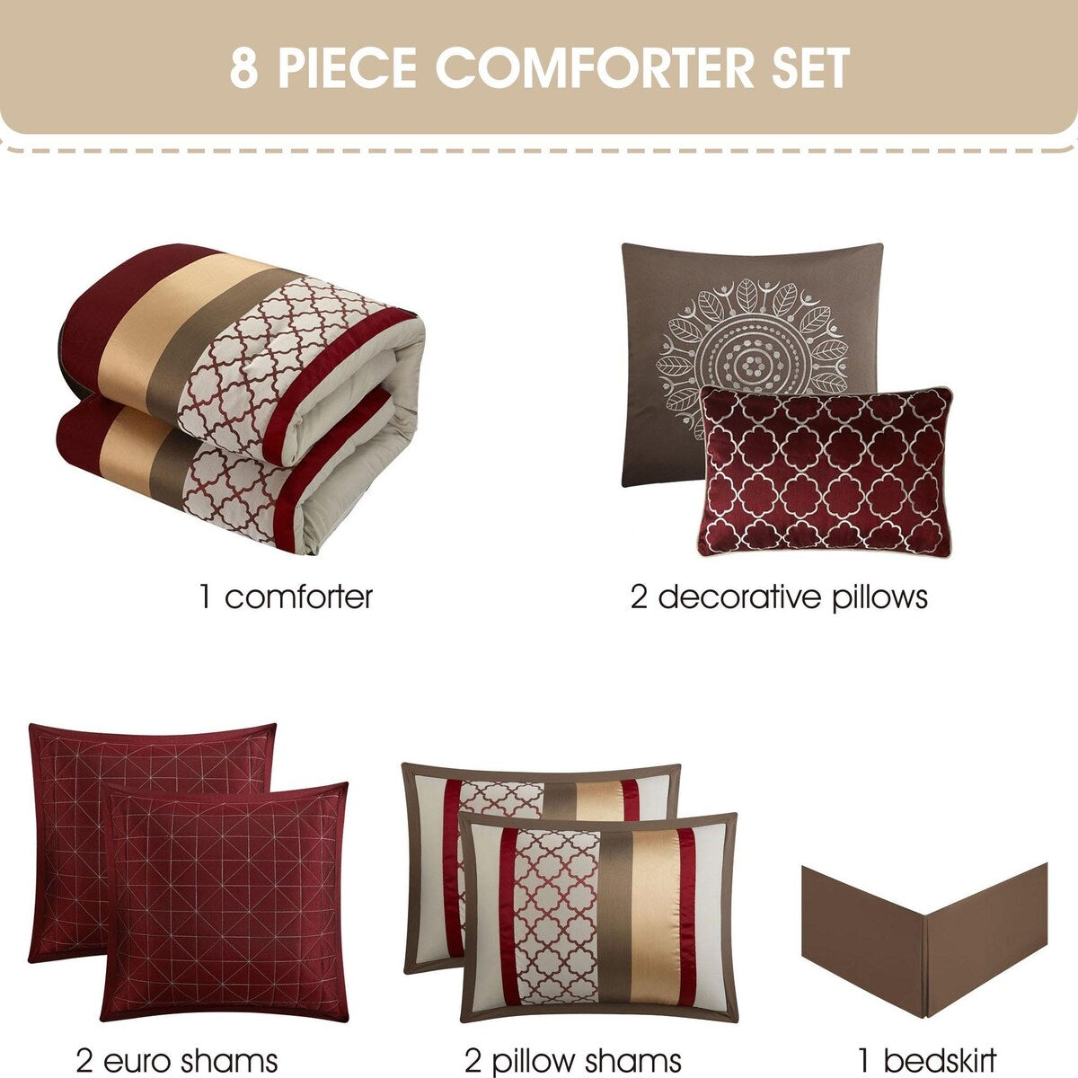 Nanshing Avalon Trellis 8-teiliges Bettdeckenset mit marokkanischem Druck