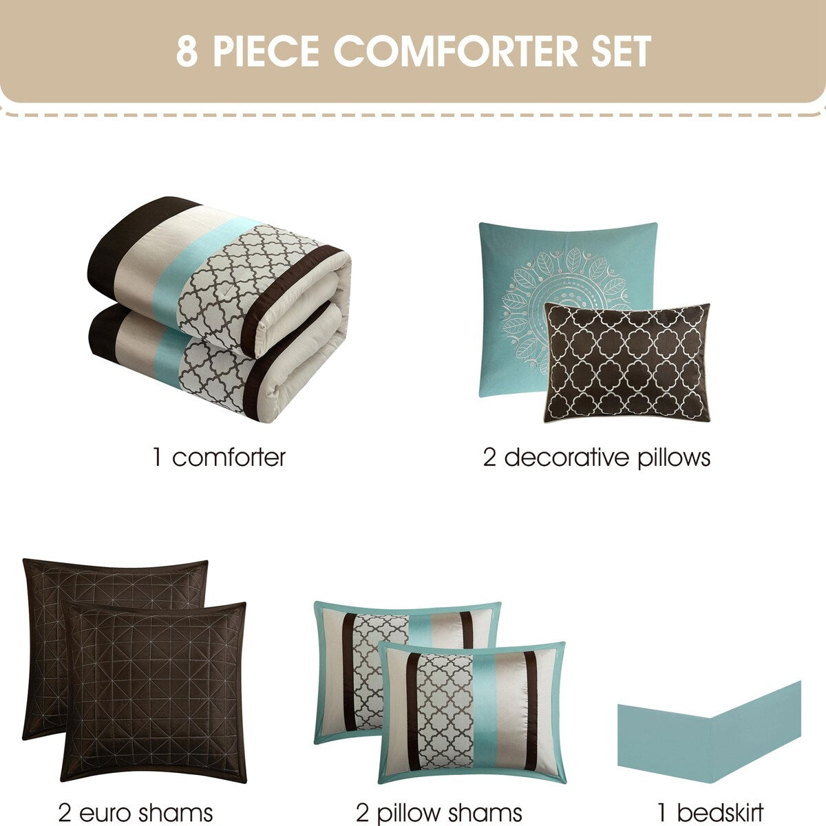Nanshing Avalon Trellis 8-teiliges Bettdeckenset mit marokkanischem Druck