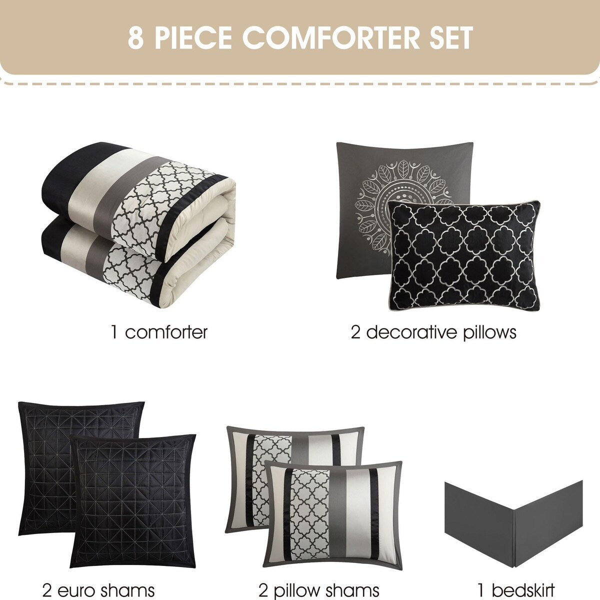 Nanshing Avalon Trellis 8-teiliges Bettdeckenset mit marokkanischem Druck