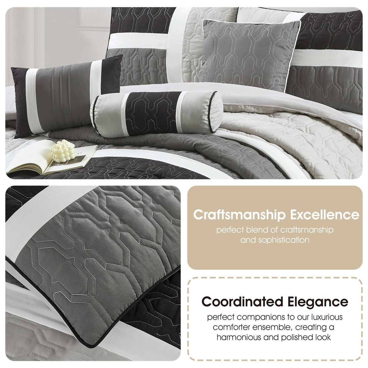Nanshing Blake 7-teiliges modernes Colorblock-Bettdeckenset