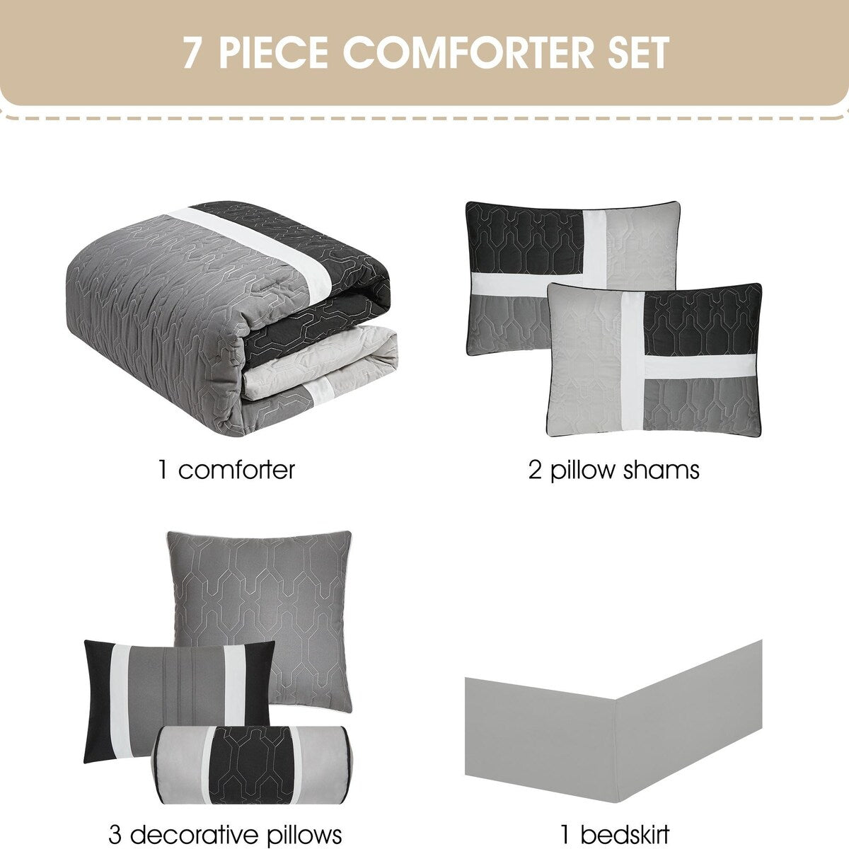 Nanshing Blake 7-teiliges modernes Colorblock-Bettdeckenset