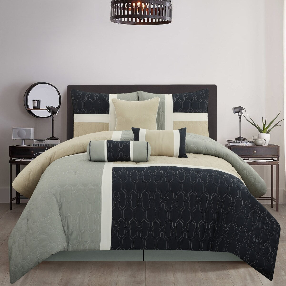 Nanshing Blake 7-teiliges modernes Colorblock-Bettdeckenset