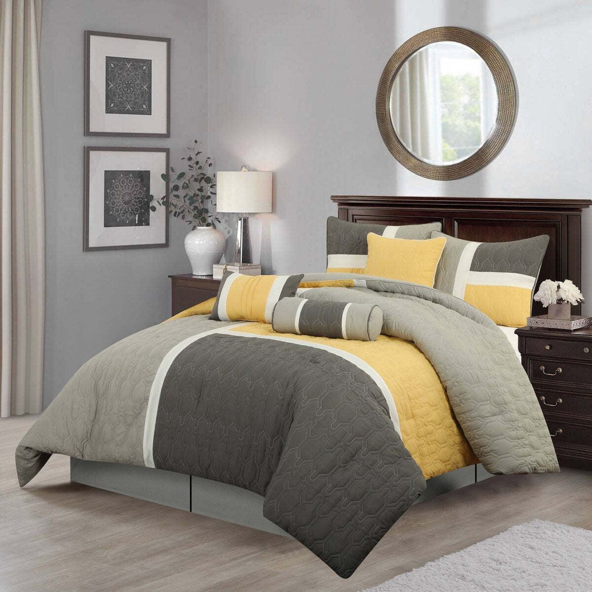 Nanshing Blake 7-teiliges modernes Colorblock-Bettdeckenset