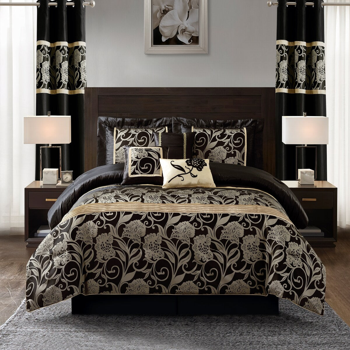 Nanshing Brie 9-teiliges Jacquard-Bettdeckenset mit Blumenmuster