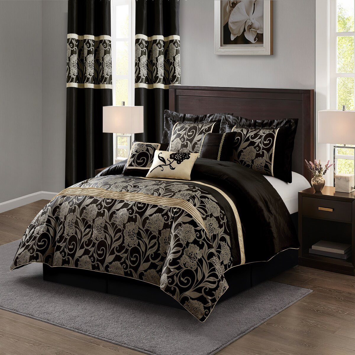 Nanshing Brie 9-teiliges Jacquard-Bettdeckenset mit Blumenmuster