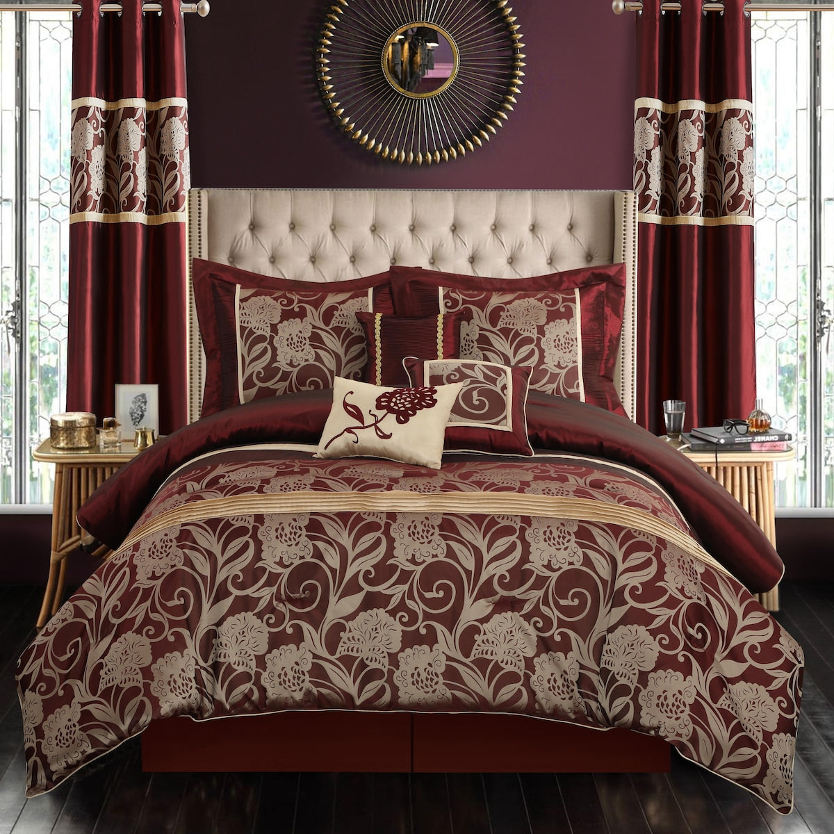 Nanshing Brie 9-teiliges Jacquard-Bettdeckenset mit Blumenmuster
