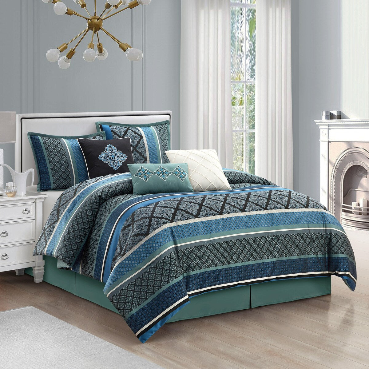 Nanshing Jensen 7-teiliges Jacquard-Bettdeckenset mit geometrischem Muster