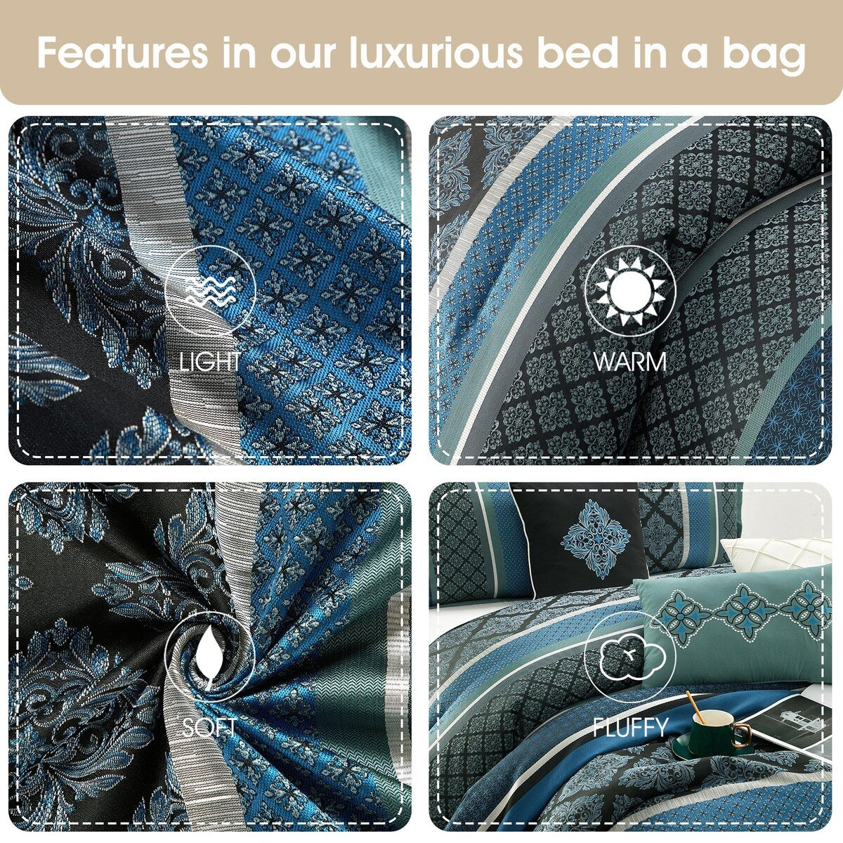 Nanshing Jensen 7-teiliges Jacquard-Bettdeckenset mit geometrischem Muster