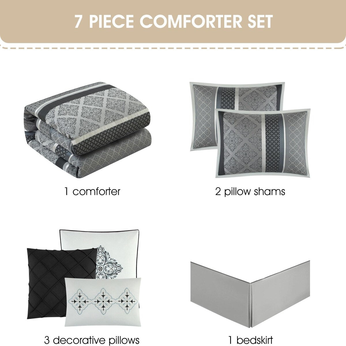 Nanshing Jensen 7-teiliges Jacquard-Bettdeckenset mit geometrischem Muster