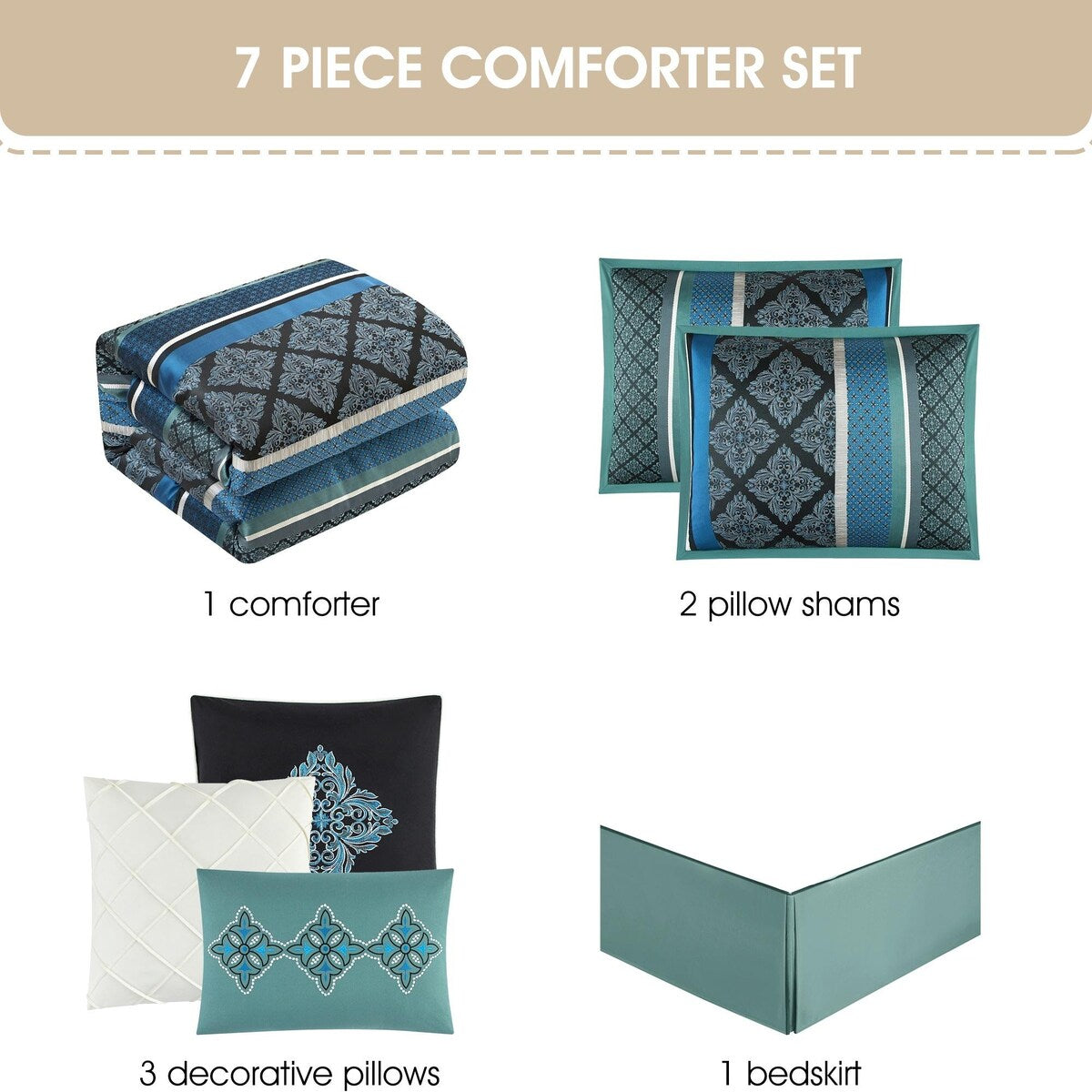 Nanshing Jensen 7-teiliges Jacquard-Bettdeckenset mit geometrischem Muster