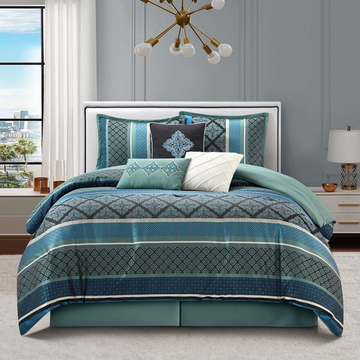 Nanshing Jensen 7-teiliges Jacquard-Bettdeckenset mit geometrischem Muster
