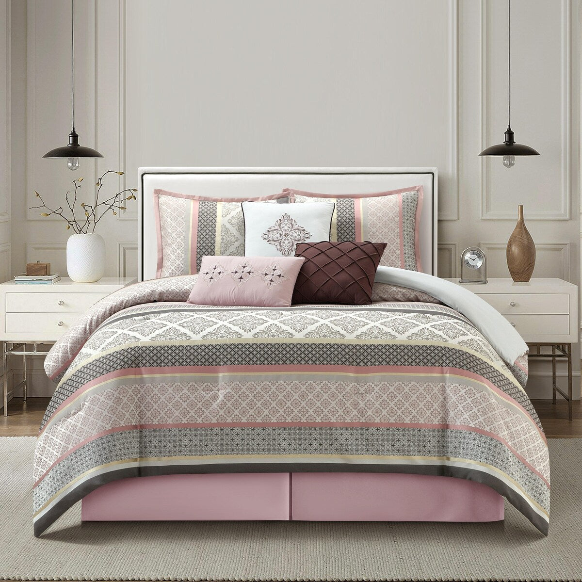 Nanshing Jensen 7-teiliges Jacquard-Bettdeckenset mit geometrischem Muster