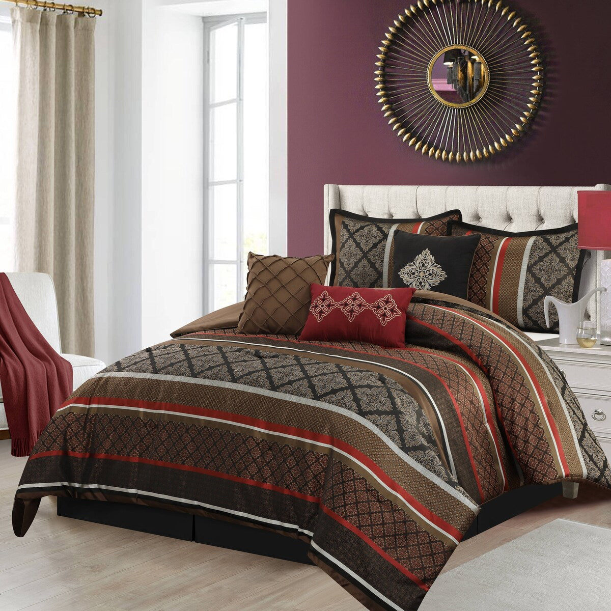 Nanshing Jensen 7-teiliges Jacquard-Bettdeckenset mit geometrischem Muster