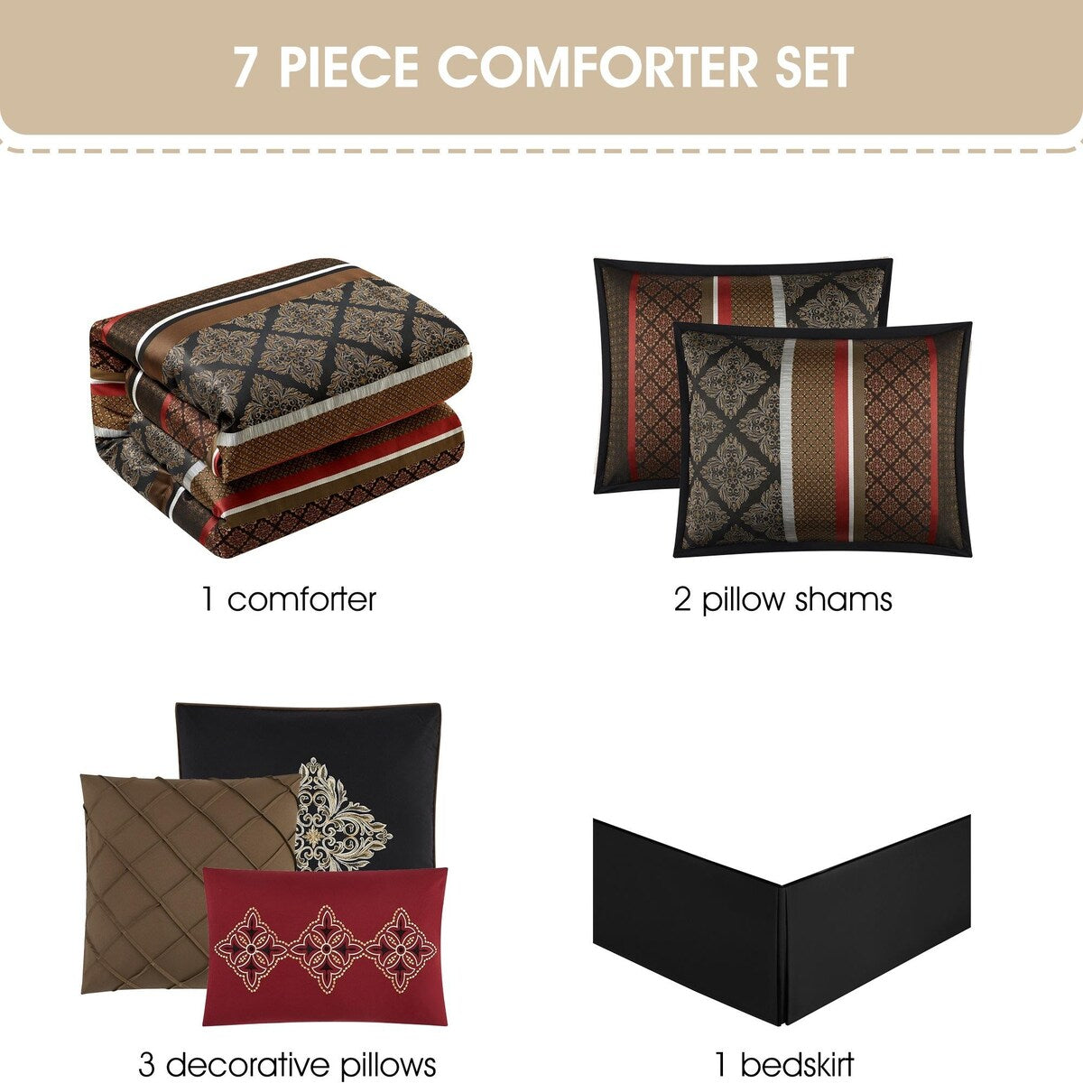 Nanshing Jensen 7-teiliges Jacquard-Bettdeckenset mit geometrischem Muster