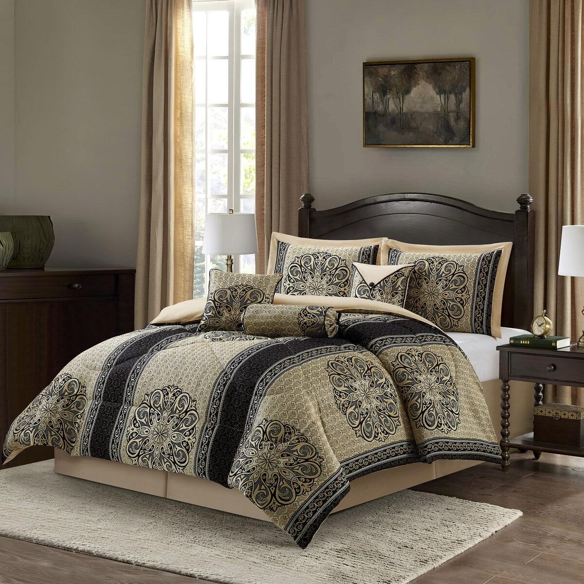 Nanshing Prince 7-teiliges elegantes Medaillon-Bettdeckenset