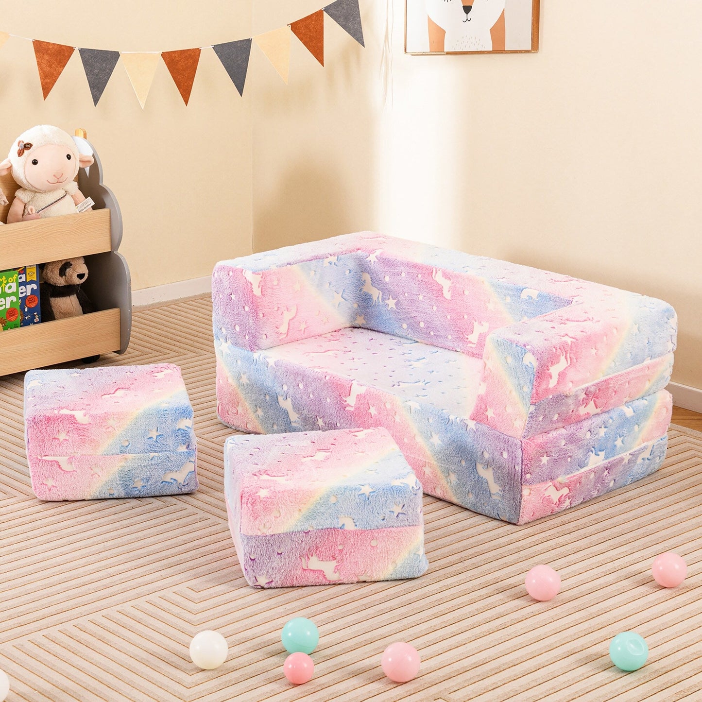 Gymax 3-in-1 Baby Fold out Sofa w/ Removable & Machine Washable