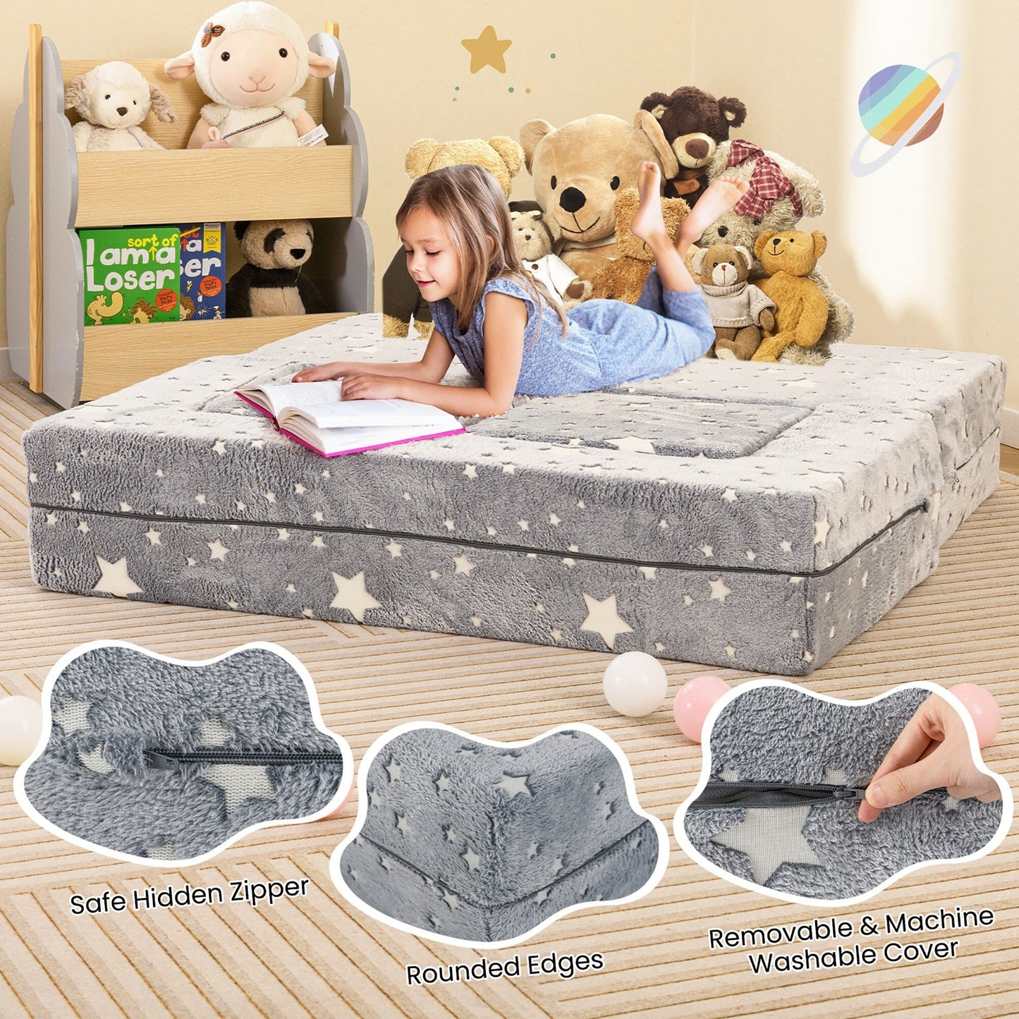 Gymax 3-in-1 Baby Fold out Sofa w/ Removable & Machine Washable