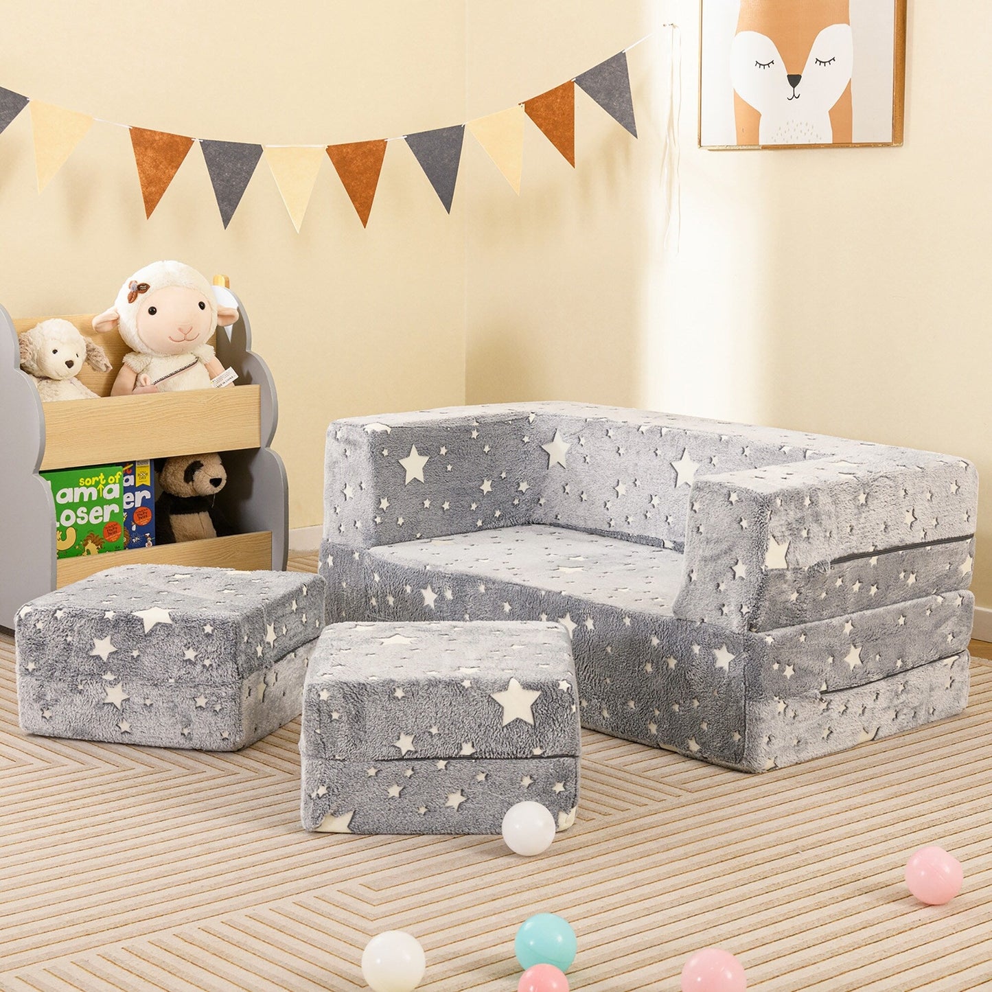 Gymax 3-in-1 Baby Fold out Sofa w/ Removable & Machine Washable
