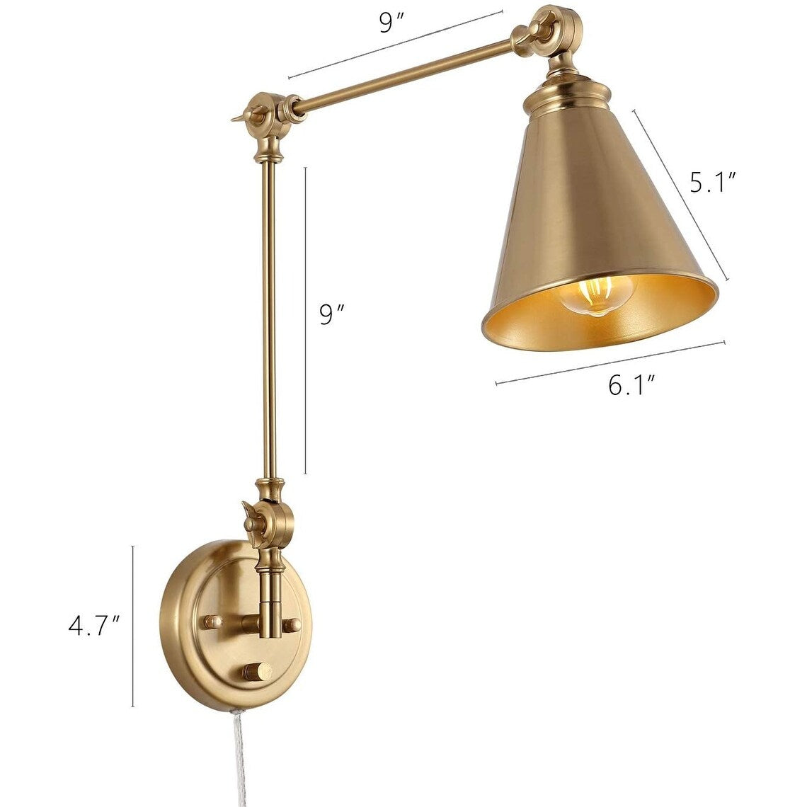 WINGBO Industrielle Wandleuchte mit Schwenkarm und Metallschirm, 2er-Pack...