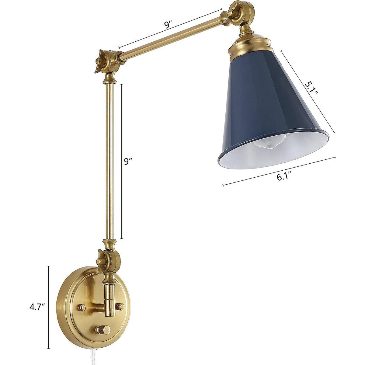 WINGBO Industrielle Wandleuchte mit Schwenkarm und Metallschirm, 2er-Pack...