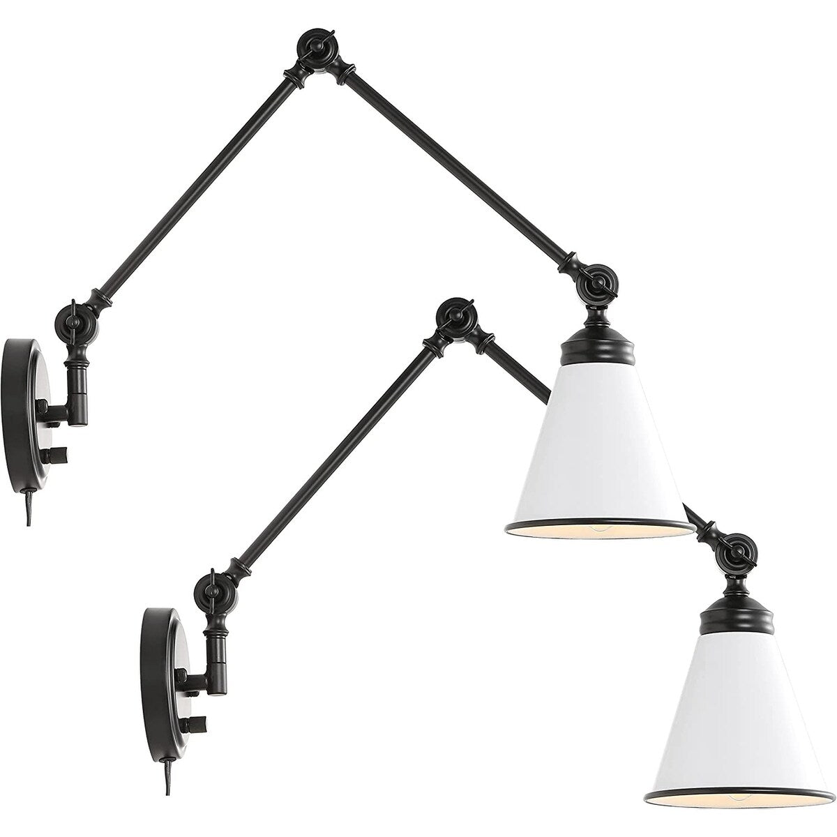 WINGBO Industrielle Wandleuchte mit Schwenkarm und Metallschirm, 2er-Pack...