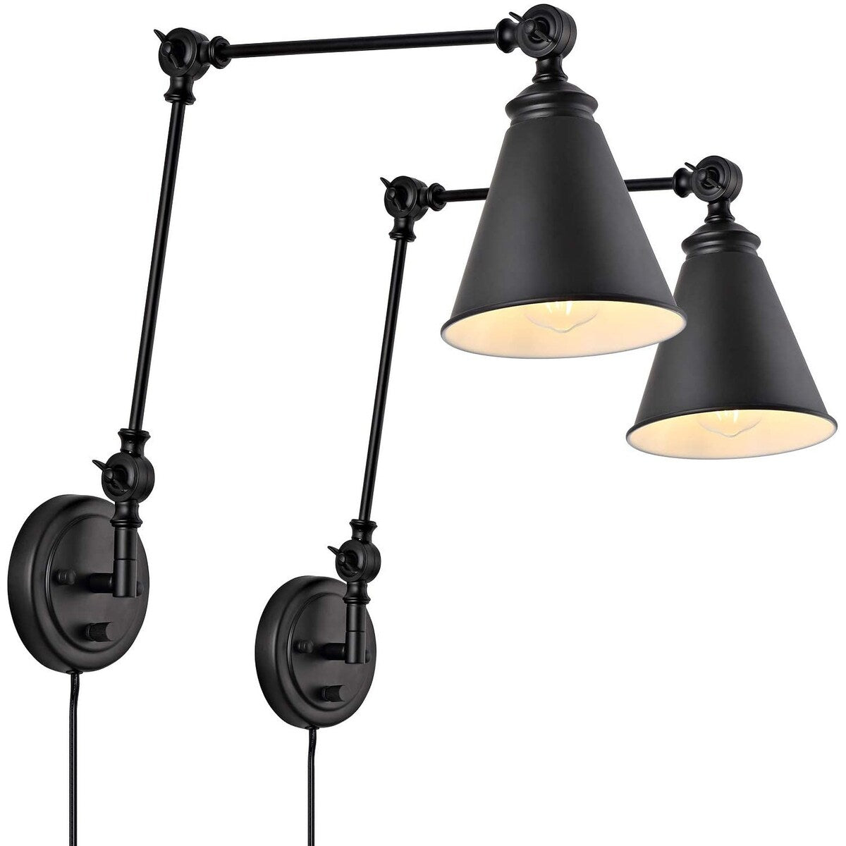 WINGBO Industrielle Wandleuchte mit Schwenkarm und Metallschirm, 2er-Pack...