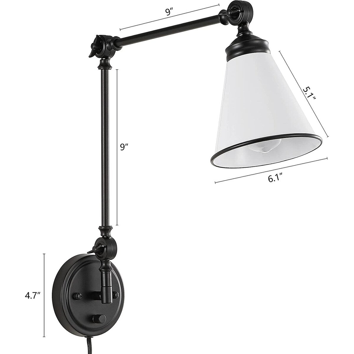 WINGBO Industrielle Wandleuchte mit Schwenkarm und Metallschirm, 2er-Pack...