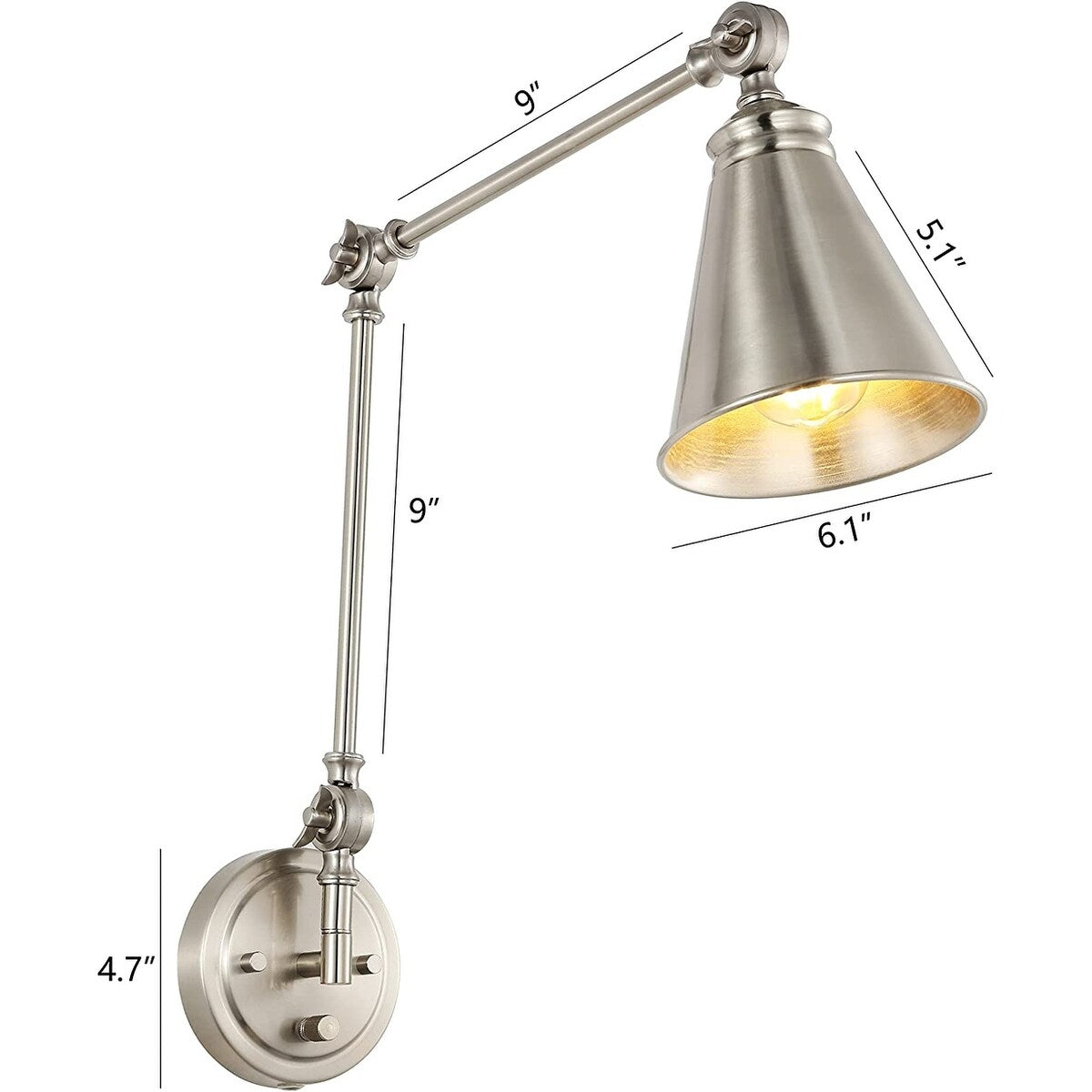 WINGBO Industrielle Wandleuchte mit Schwenkarm und Metallschirm, 2er-Pack...