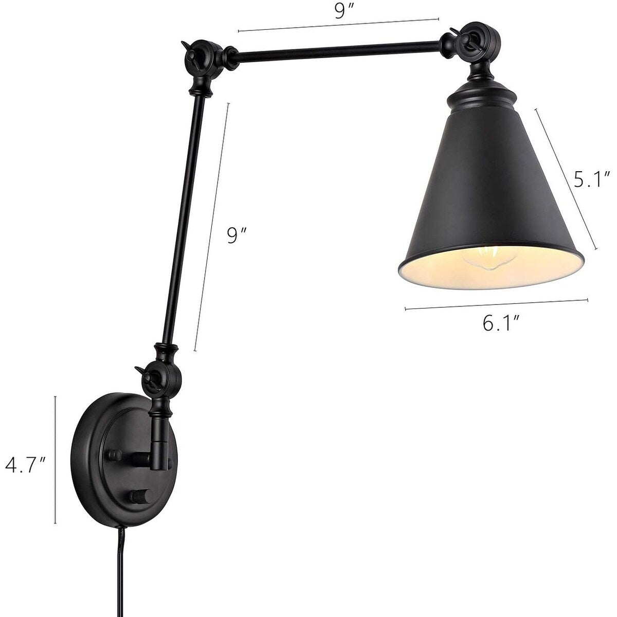 WINGBO Industrielle Wandleuchte mit Schwenkarm und Metallschirm, 2er-Pack...