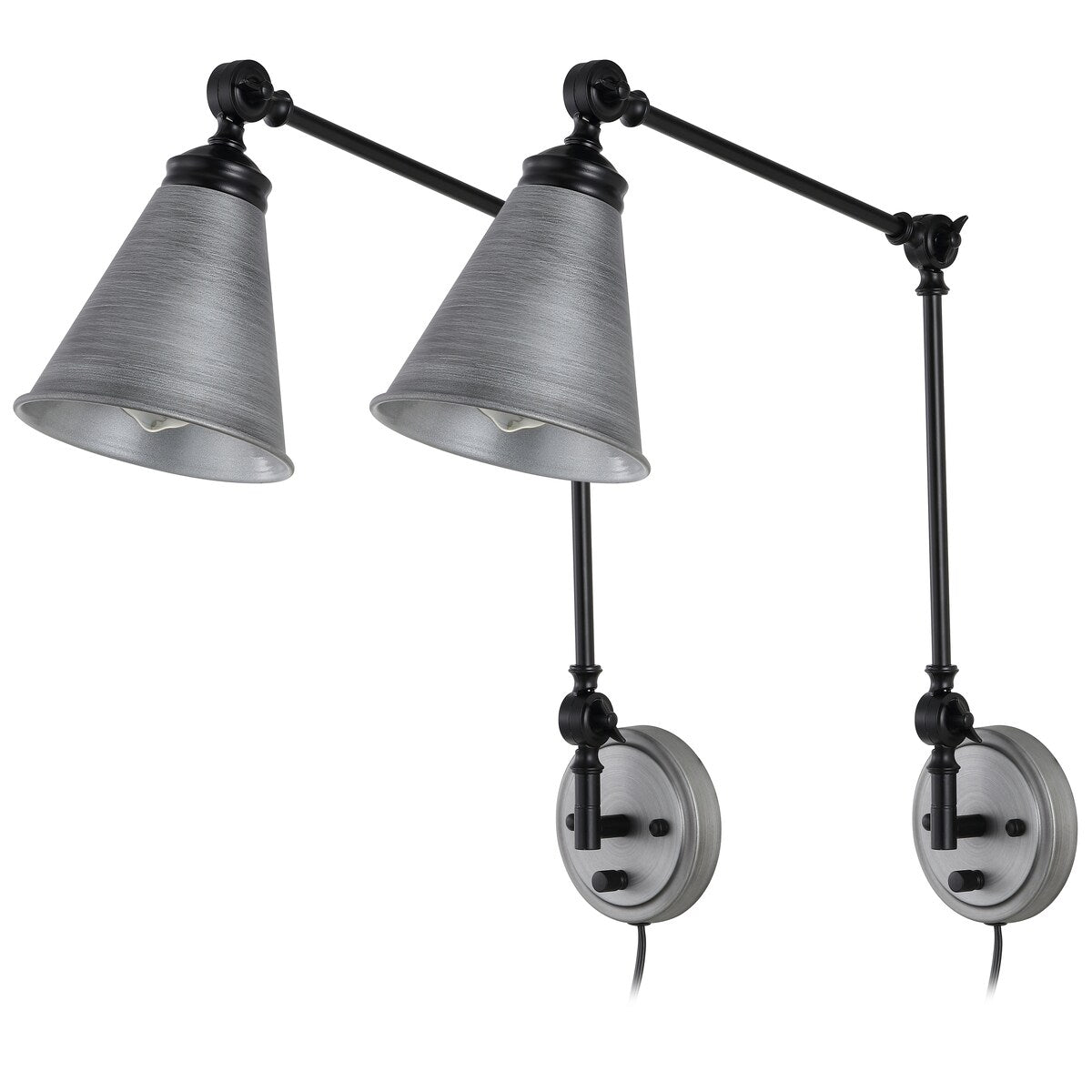 WINGBO Industrielle Wandleuchte mit Schwenkarm und Metallschirm, 2er-Pack...