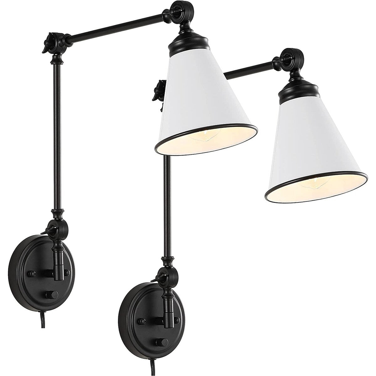 WINGBO Industrielle Wandleuchte mit Schwenkarm und Metallschirm, 2er-Pack...