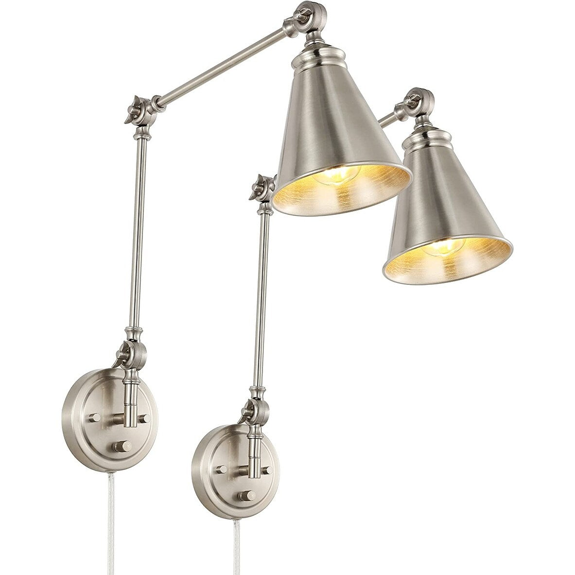 WINGBO Industrielle Wandleuchte mit Schwenkarm und Metallschirm, 2er-Pack...